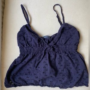 Brandy Melville Eyelet Cotton Tank Top - Navy Blue